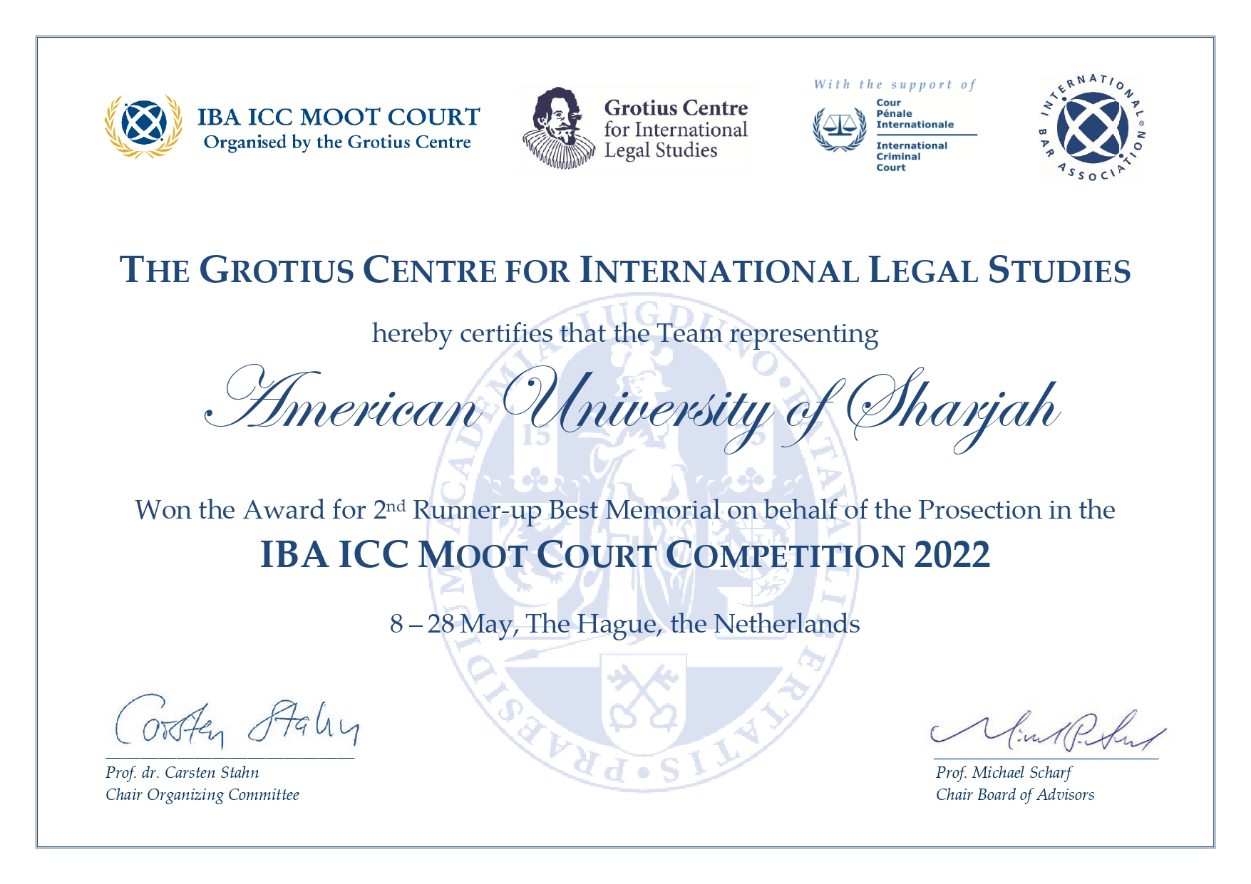 AUS students win accolades at the ICC Moot Court American University